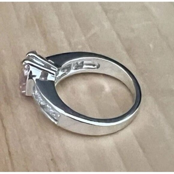 Pink and Clear Cubic Zirconia Silver Tone Solitaire Ring Sz 6 Marked GR - Picture 10 of 10